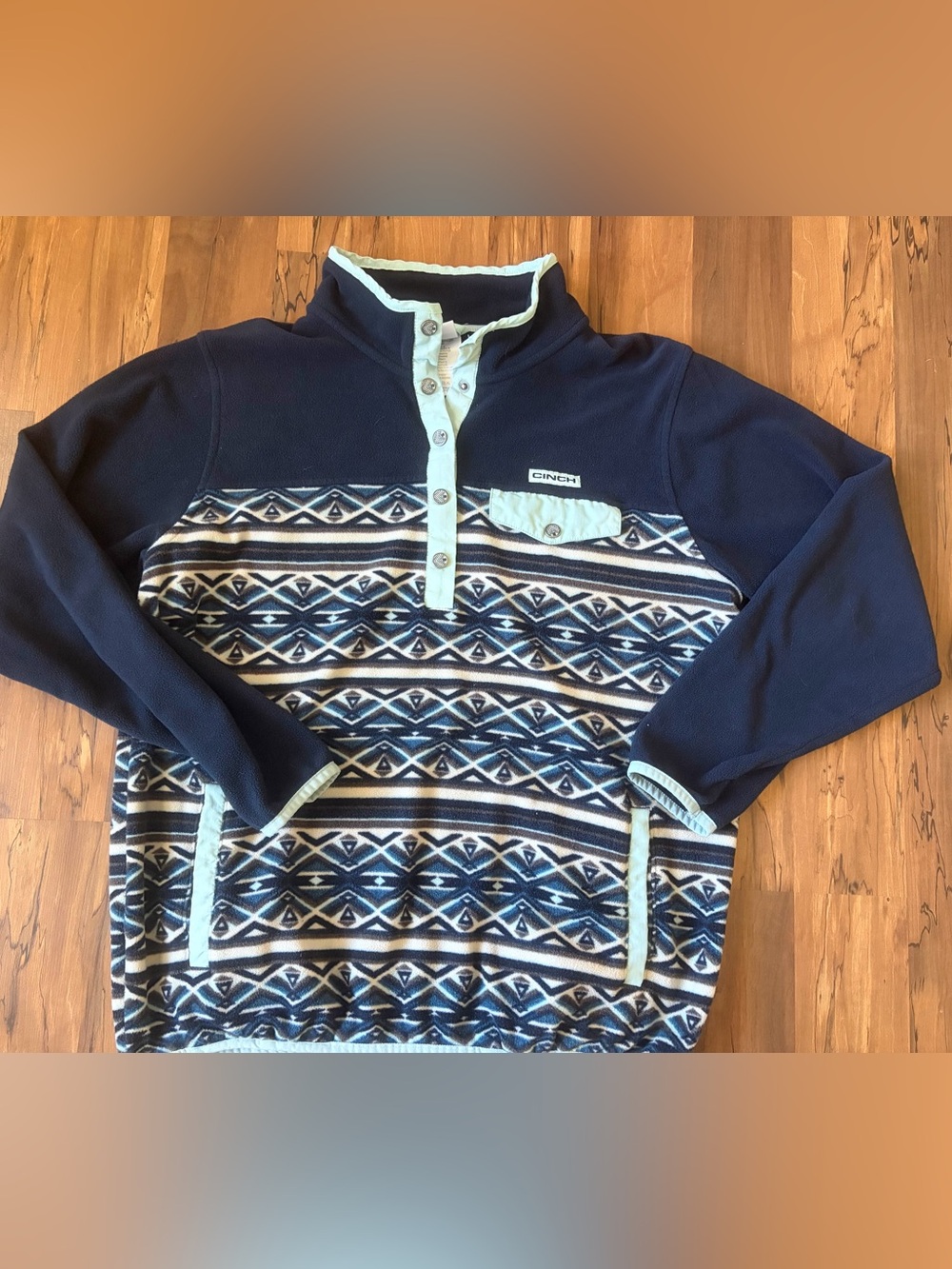 Cinch 1/4 Snap Pullover Long Sleeve Southwest Fleece Women's XL Blue